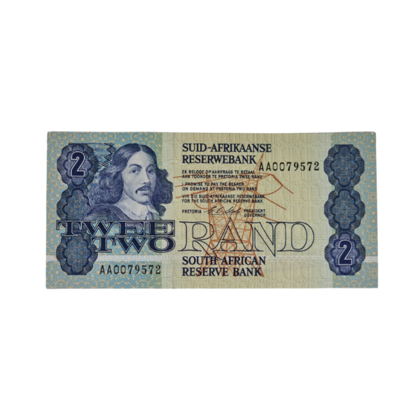 South African Reserve Bank Two Rand 1990 Afr/Eng S/N: AA0079572