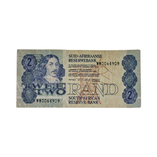 South African Reserve Bank Two Rand 1990 Afr/Eng S/N: WW0064909