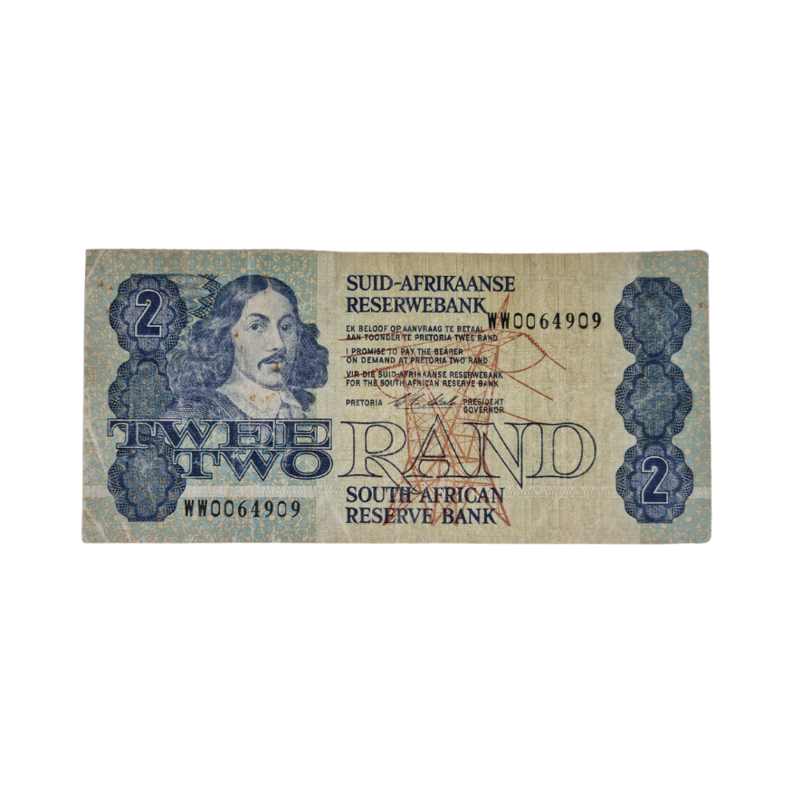 South African Reserve Bank Two Rand 1990 Afr/Eng S/N: WW0064909