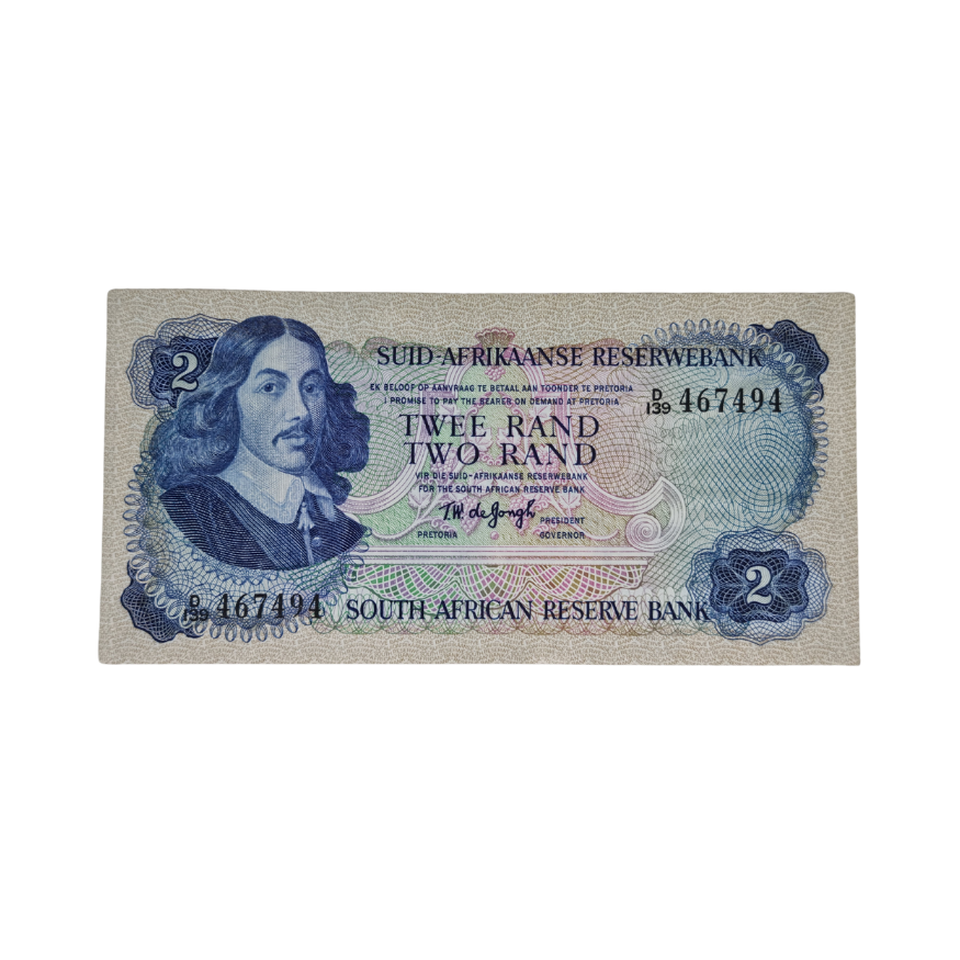 South African Reserve Bank Two Rand 1976 Afr/Eng S/N D139/467494
