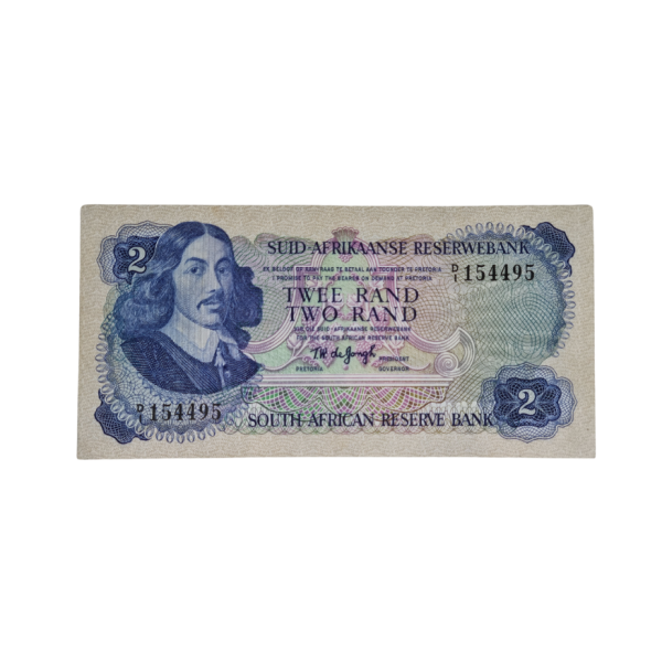 South African Reserve Bank Two Rand 1974 Afr/Eng S/N D1/154495