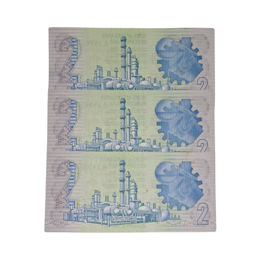 South African Reserve Bank Two Rand 1978 Eng/Afr S/N A73/189627 - 189629 in sequence - Image 2