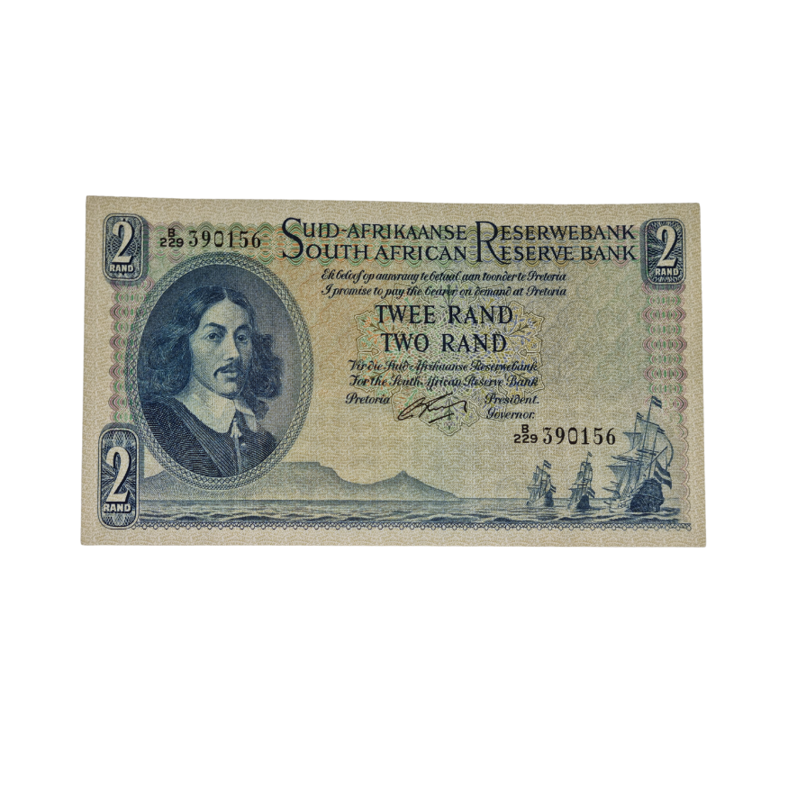 South African Reserve Bank Two Rand 1962 Afr/Eng S/N: B229/390156