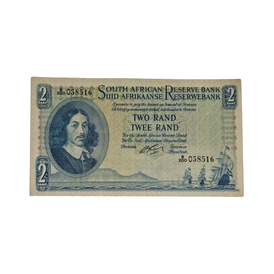 South African Reserve Bank Two Rand 1962 Eng/Afr S/N: B200/038516