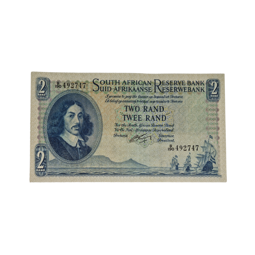 South African Reserve Bank Two Rand 1962 Eng/Afr S/N: B190/492747