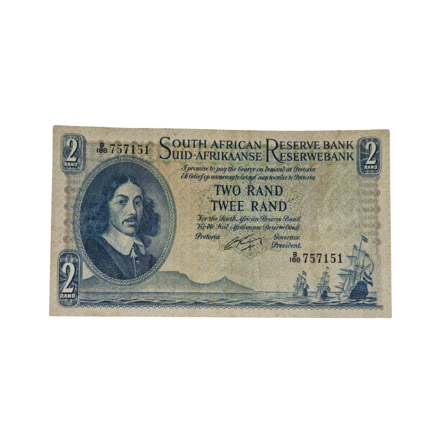 South African Reserve Bank Two Rand 1962 Eng/Afr S/N: B188/757151
