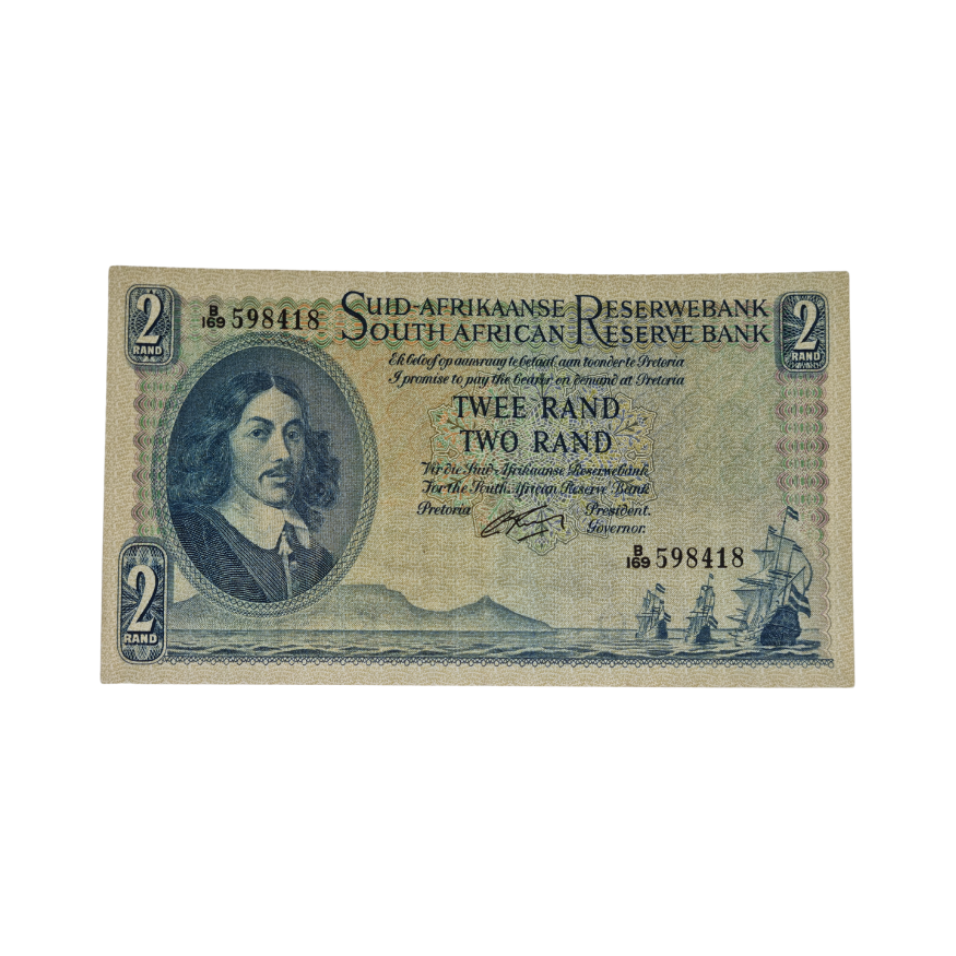South African Reserve Bank Two Rand 1962 Afr/Eng S/N: B169/598418