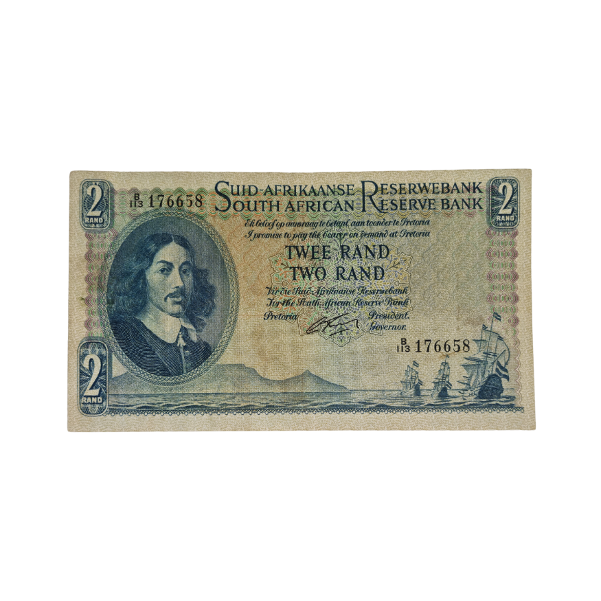 South African Reserve Bank Two Rand 1962 Afr/Eng S/N B113/176658