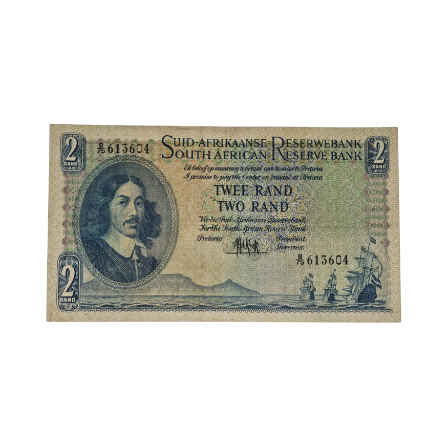 South African Reserve Bank Two Rand 1961 Afr/Eng S/N B75/613604