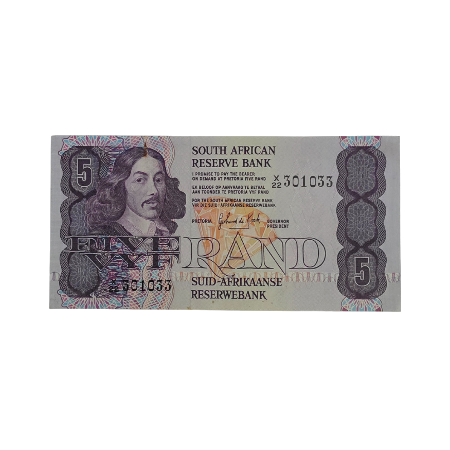 South African Reserve Bank Five Rand 1984 Eng/Afr S/N X22/301033