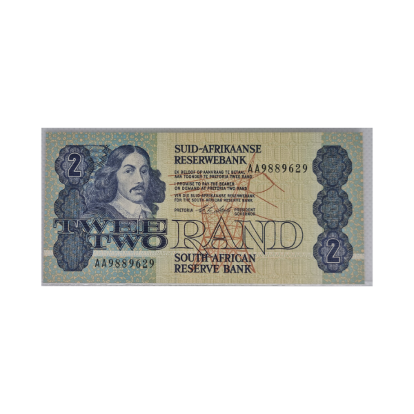 South African Reserve Bank Two Rand 1990 Afr/Eng S/N AA9889629