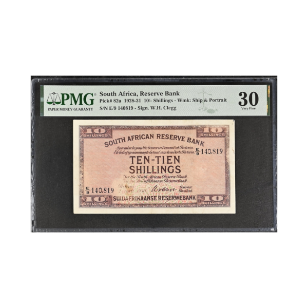 South African Reserve Bank Ten Shillings Eng/Afr 1930 S/N: E9/140819 (Very Fine 30)
