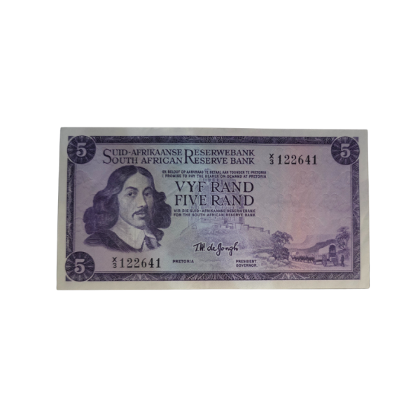 South African Reserve Bank Five Rand 1967 S/N: X3/122641