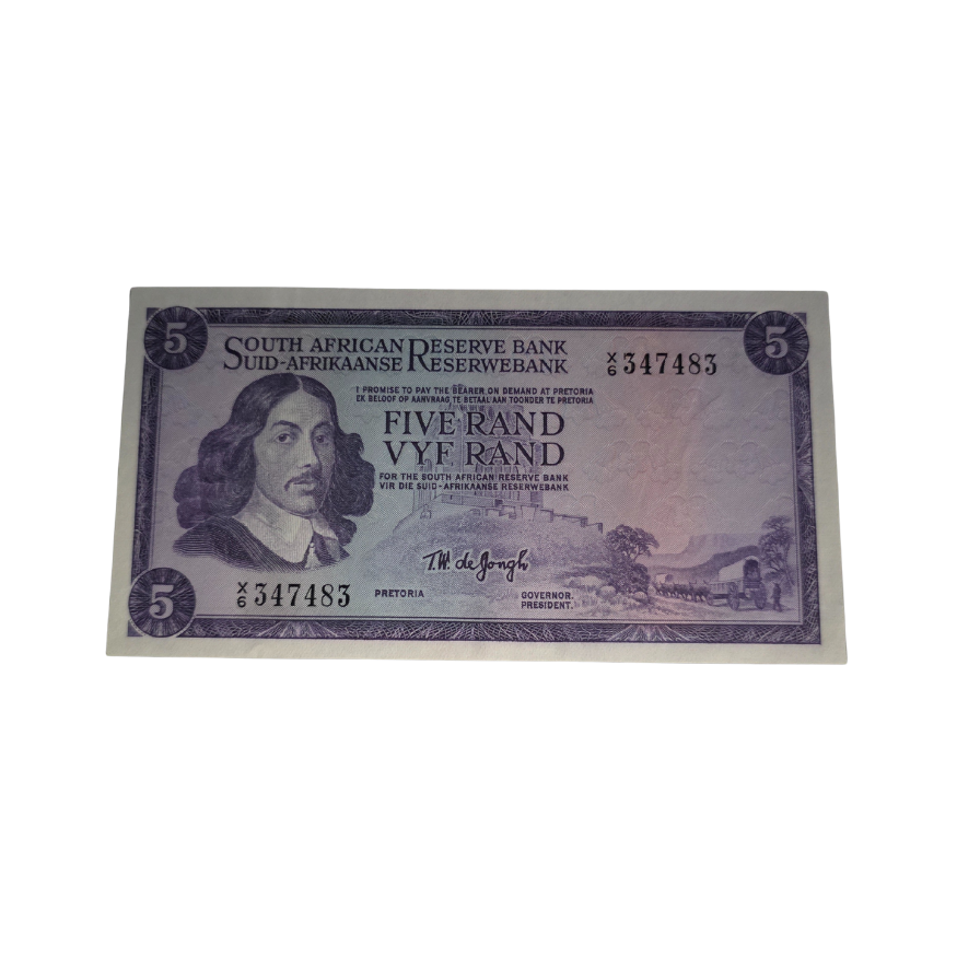 South African Reserve Bank Five Rand 1967 Eng/Afr S/N: X6/347483