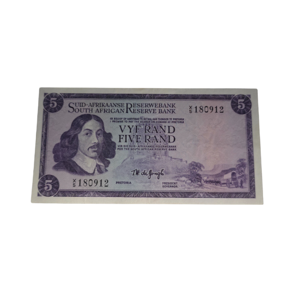 South African Reserve Bank Five Rand 1967 Afr/Eng S/N: X5/180912