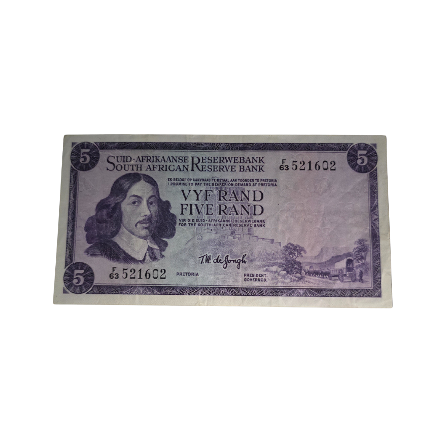 South African Reserve Bank Five Rand 1967 Afr/Eng S/N: F63/521602