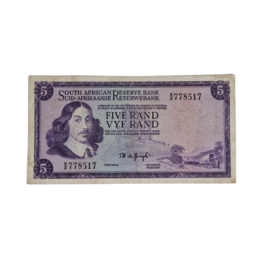 South African Reserve Bank Five Rand 1967 Eng/Afr S/N: X2/778517