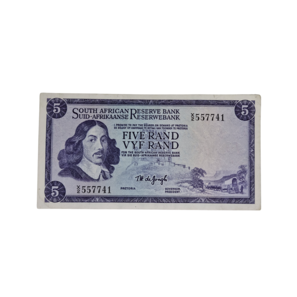 South African Reserve Bank Five Rand 1967 Eng/Afr S/N: X2/557741
