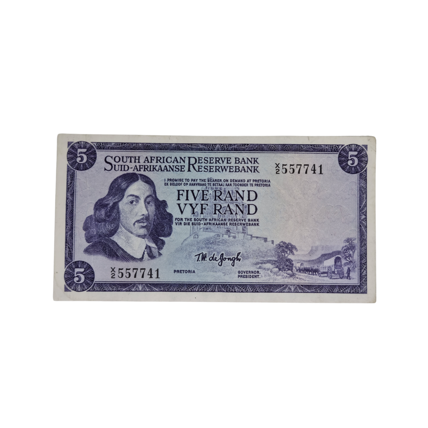 South African Reserve Bank Five Rand 1967 Eng/Afr S/N: X2/557741