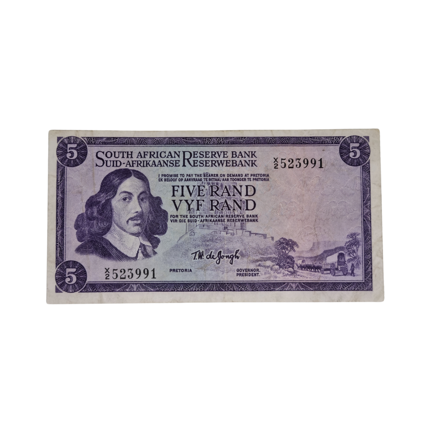 South African Reserve Bank Five Rand 1967 Eng/Afr S/N: X2/523991
