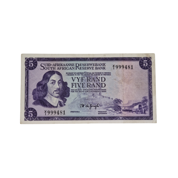 South African Reserve Bank Five Rand 1967 Afr/Eng S/N: X1/999481