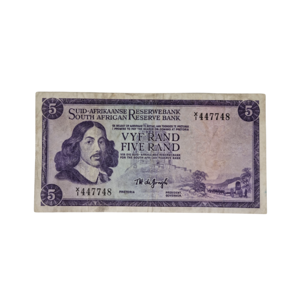 South African Reserve Bank Five Rand 1967 Afr/Eng S/N: X1/447748