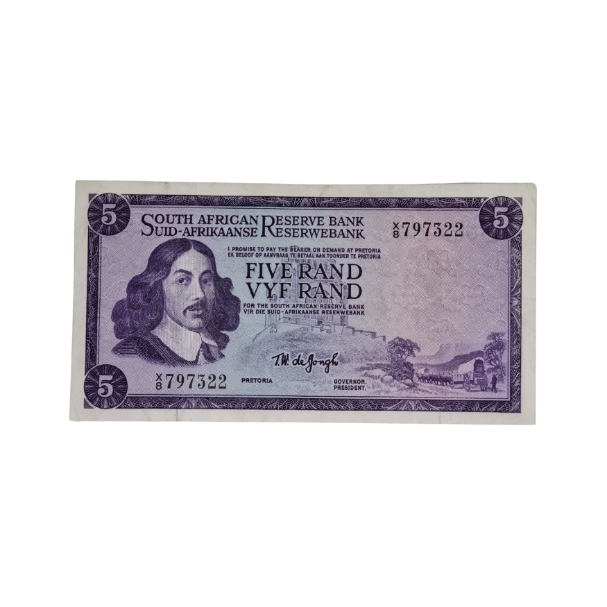 South African Reserve Bank Five Rand 1976 Eng/Afr S/N: X8/797322