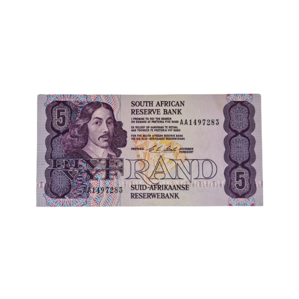 South African Reserve Bank Five Rand 1990 Eng/Afr S/N: AA1497283