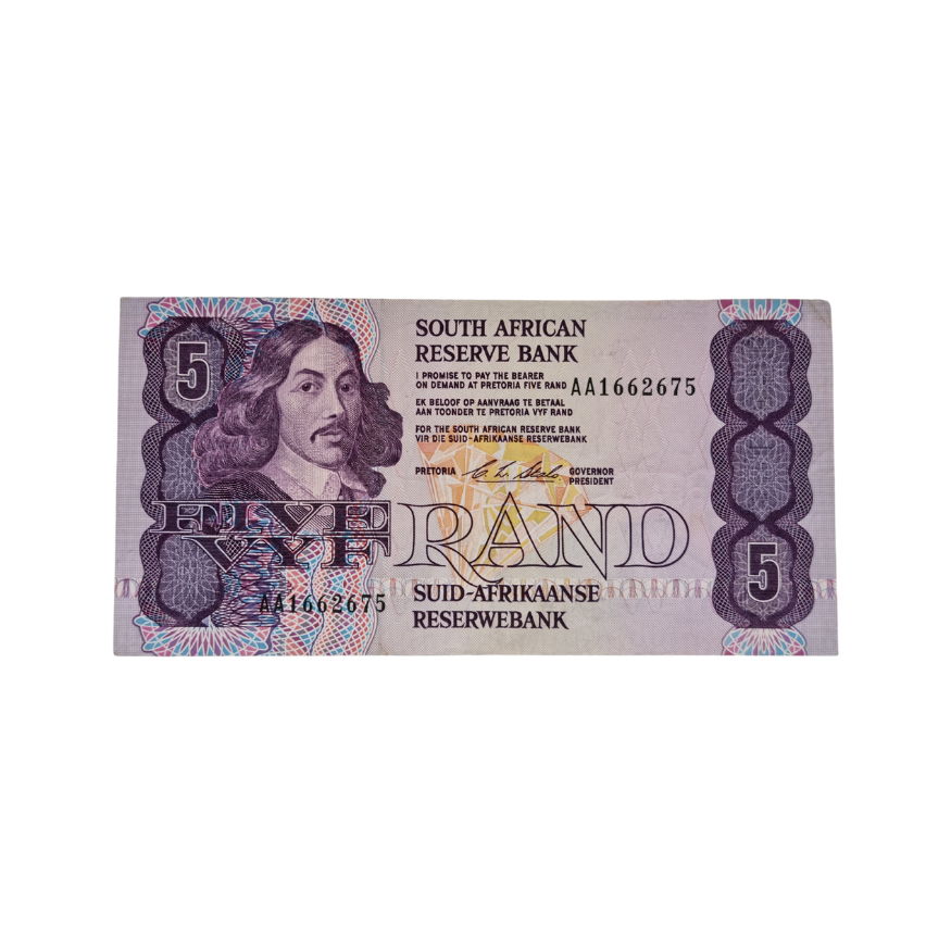 South African Reserve Bank Five Rand 1990 Eng/Afr S/N: AA1662675
