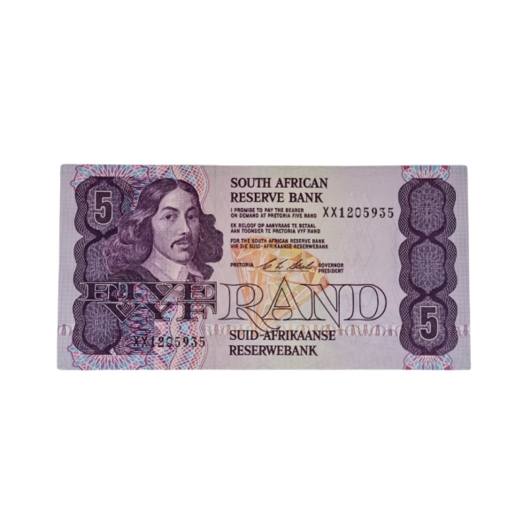 South African Reserve Bank Five Rand 1990 Eng/Afr S/N: XX1205935