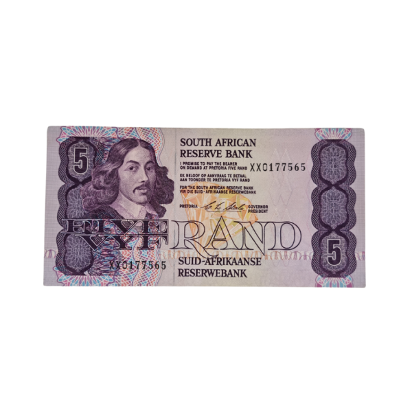 South African Reserve Bank Five Rand 1990 Eng/Afr S/N: XX0177565