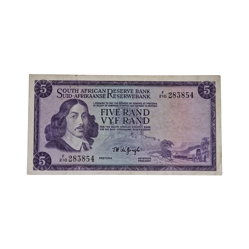 South African Reserve Bank Five Rand 1967 Eng/Afr S/N: F210/283854