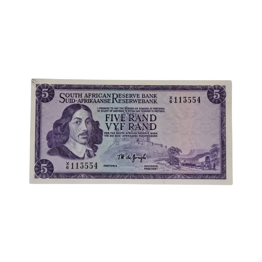 South African Reserve Bank Five Rand 1967 Eng/Afr S/N: X6/113554