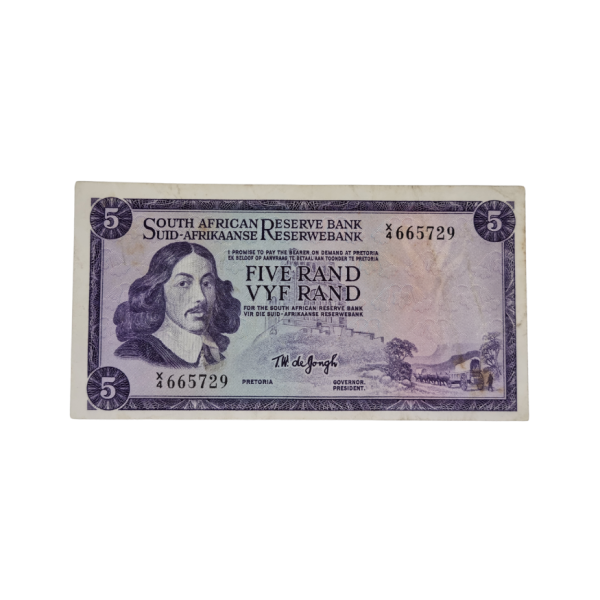 South African Reserve Bank Five Rand 1967 Eng/Afr S/N: X4/665729