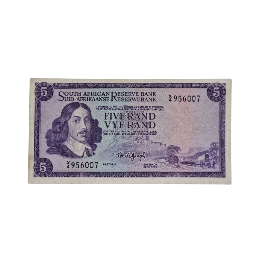 South African Reserve Bank Five Rand 1967 Eng/Afr S/N: X4/956007