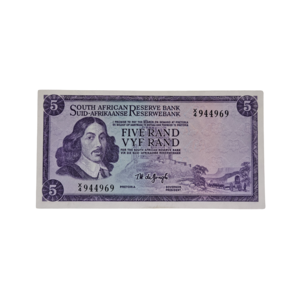South African Reserve Bank Five Rand 1967 Eng/Afr S/N: X4/944969