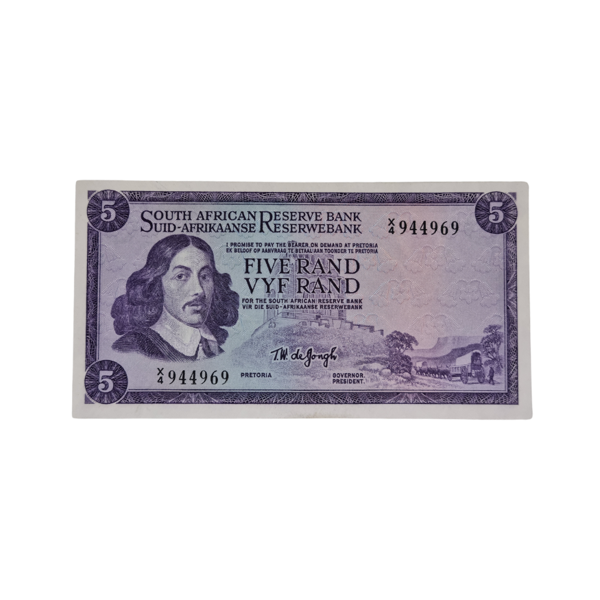 South African Reserve Bank Five Rand 1967 Eng/Afr S/N: X4/944969