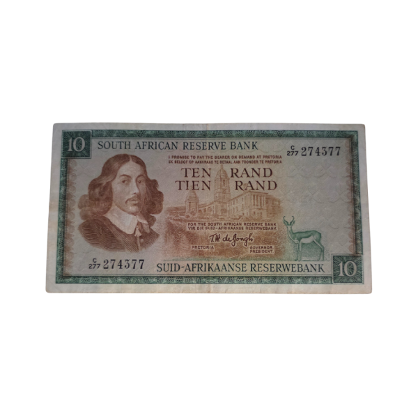 South African Reserve Bank Ten Rand 1975 Eng/Afr S/N: C277/274377