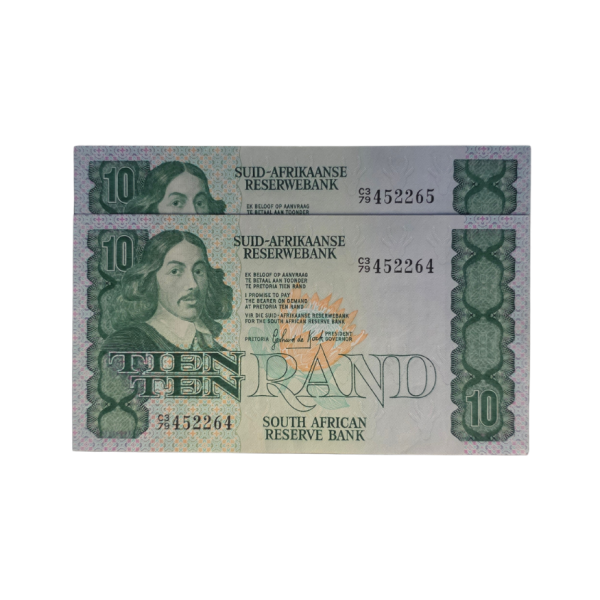 South African Reserve Bank Ten Rand 1981 Afr/Eng S/N: C379/452264-5 in sequence