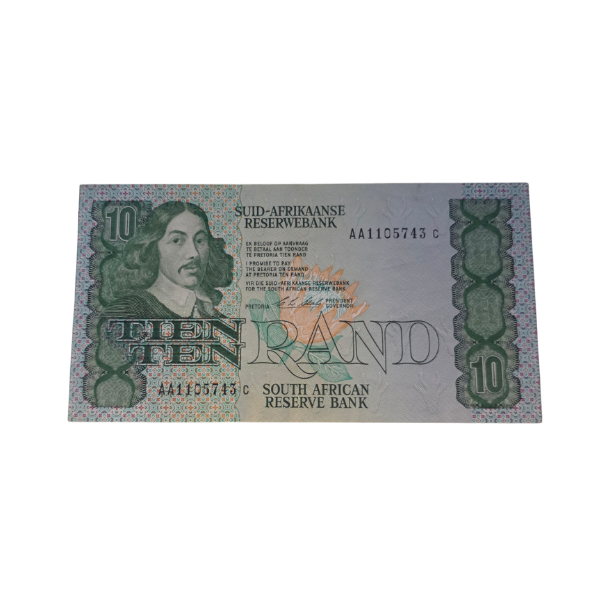 South African Reserve Bank Ten Rand 1990 Afr/Eng S/N: AA1105743 C