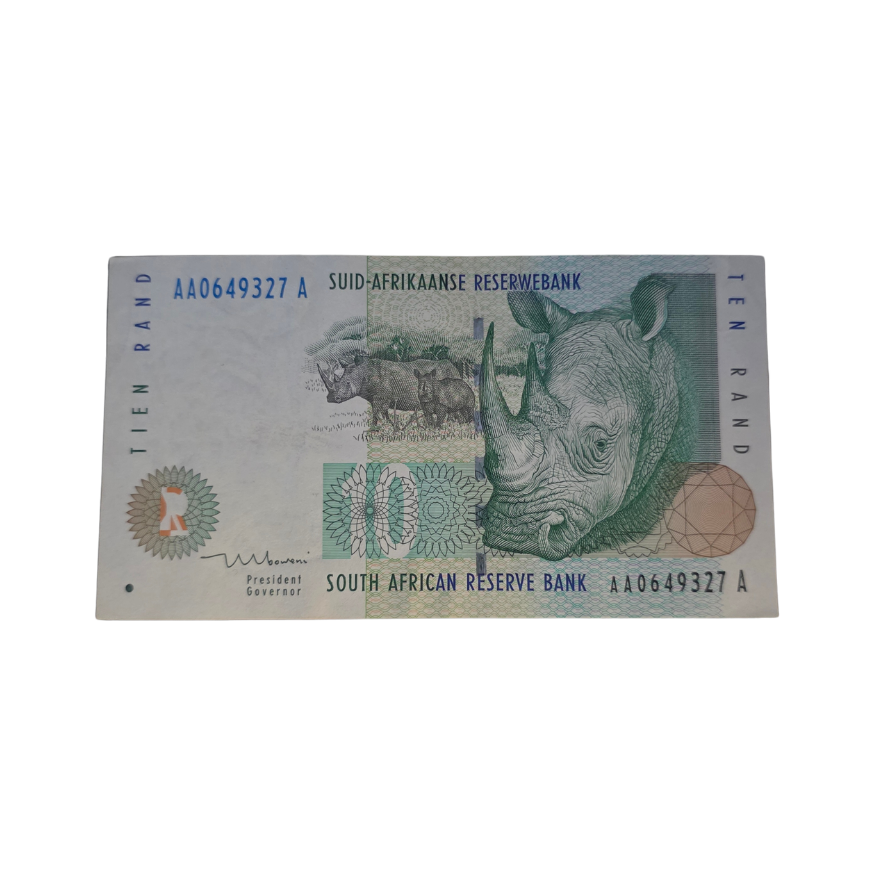 South African Reserve Bank Ten Rand 1999 Afr/Eng S/N: AA0649327 A