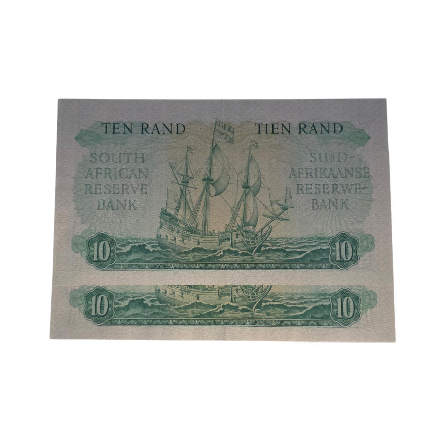 South African Reserve Bank Ten Rand 1943 Afr/Eng S/N: C24/224173-4 in sequence - Image 2