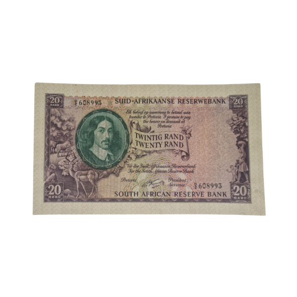South African Reserve Bank Twenty Rand 1962 Afr/Eng S/N: D2/608993