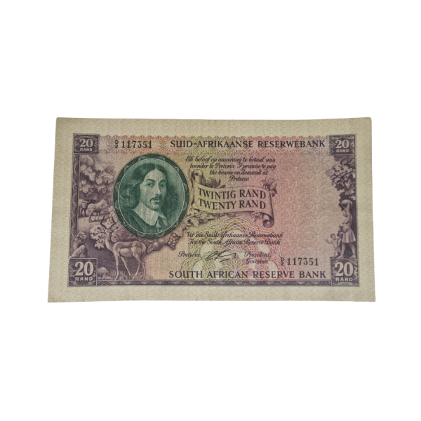 South African Reserve Bank Twenty Rand 1962 Afr/Eng S/N: D2/117351