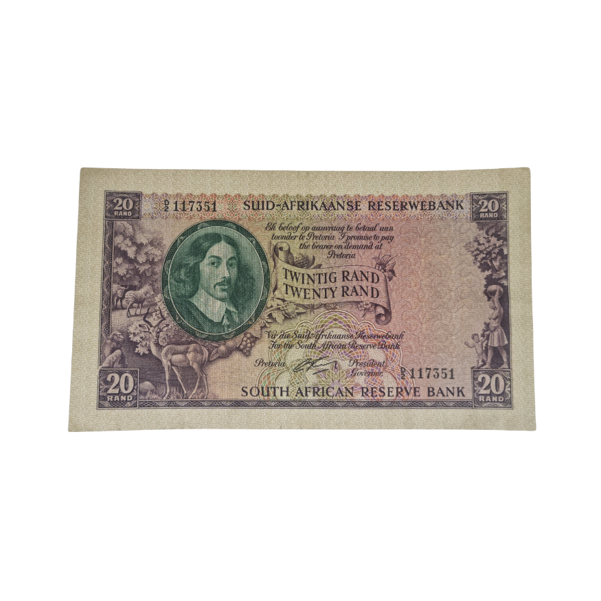 South African Reserve Bank Twenty Rand 1962 Afr/Eng S/N: D2/117351