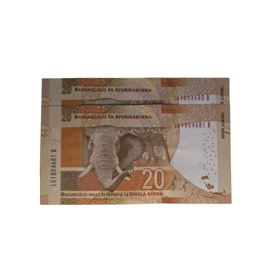 South African Reserve Bank Twenty Rand- 2014 Eng/Afr (in sequence) S/N: LG1804680 B - LG1804681 B - Image 2
