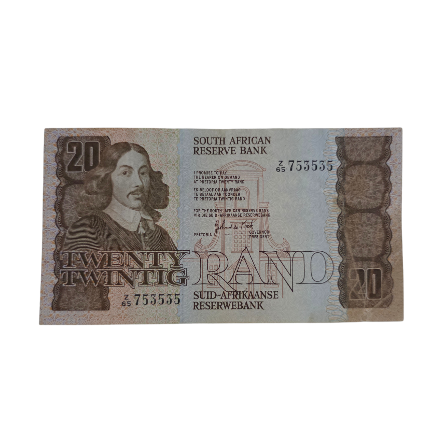 South African Reserve Bank Twenty Rand 1984 Eng/Afr S/N: Z65/753535 Hern: 682