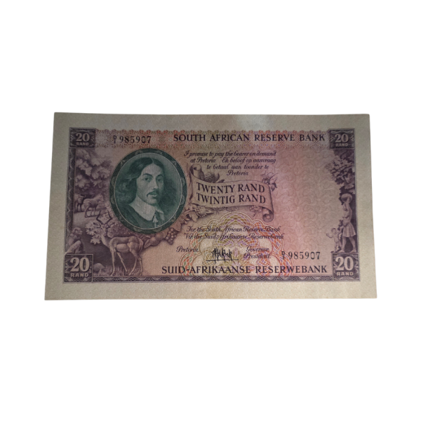 South African Reserve Bank Twenty Rand 1961 Eng/Afr S/N: D1/985907 Hern: 661