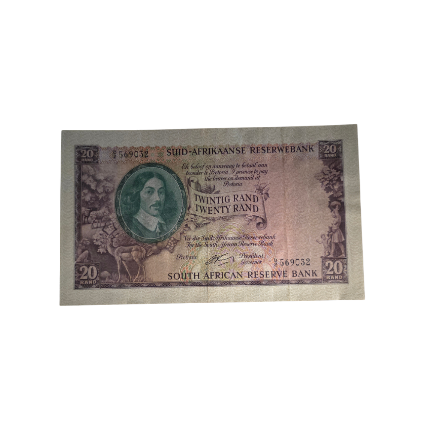 Spouth African Reserve Bank Twenty Rand 1962 Afr/Eng S/N: D2/569032 Hern: 663
