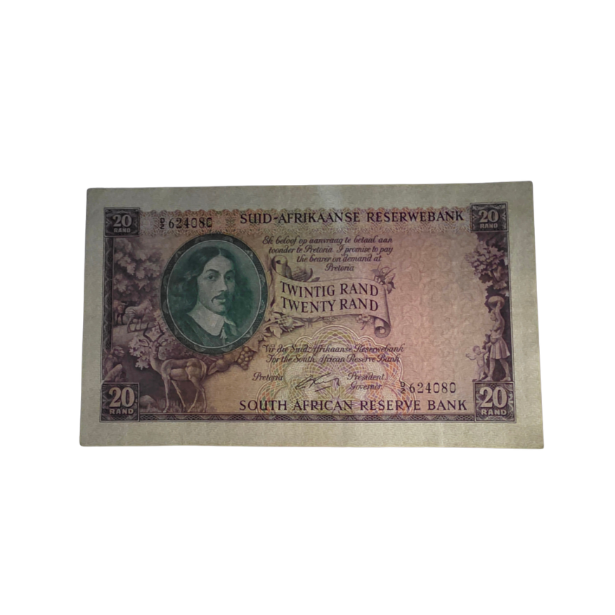 South African Reserve Bank Twenty Rand 1962 Afr/Eng S/N: D2/624080 Hern: 662